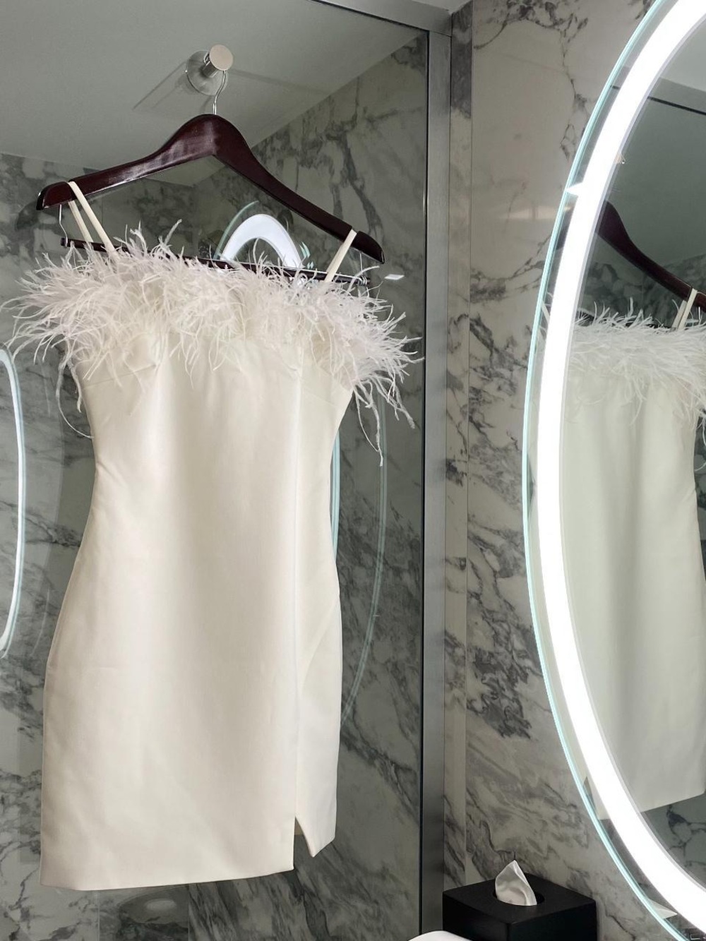 Likely Ivory Feather-Trim Mini Dress